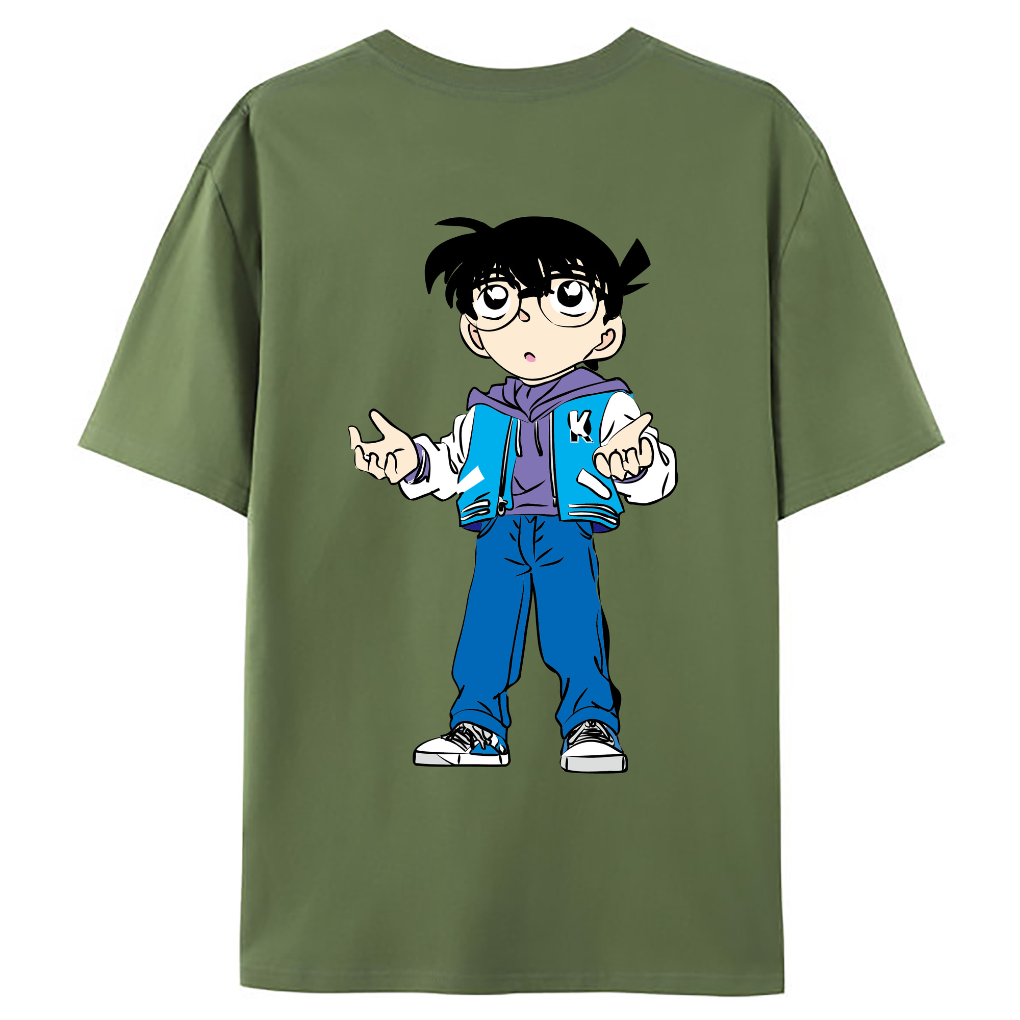 （画像用） 名探偵コナン 江戸川 コナン Detective Conan Conan Edogawa 綿100％ メンズ半袖Tシャツ（バックプリント） 通気性